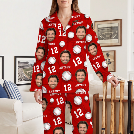 Custom Photo Upload Baseball Pajamas with Number 12 JQHFG