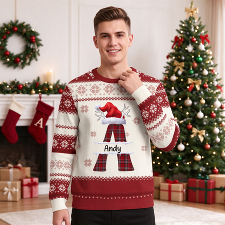 Custom Name Initial Letter Christmas Ugly Sweater Gift For Family 7WWBQ