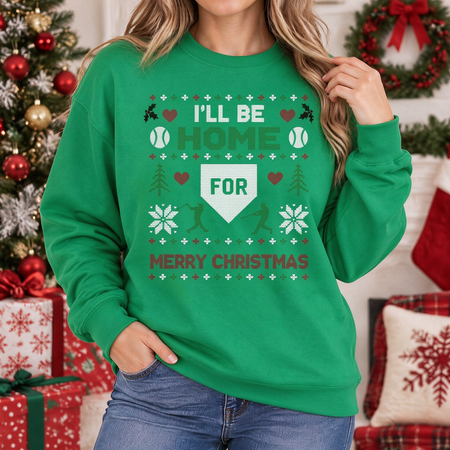 Custom Photo Upload Baseball Ugly Christmas Sweatshirt I'll Be Home DGEZ0