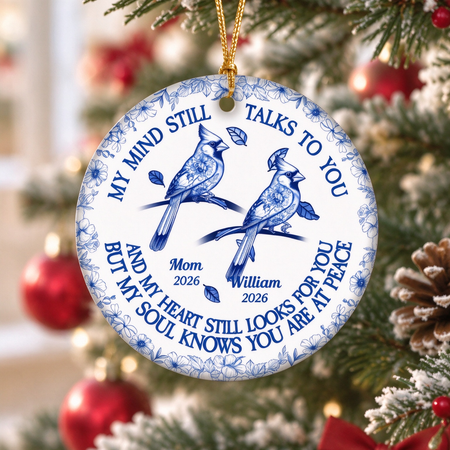 Custom Personalized Ceramic Ornament with Hummingbirds & Floral Border VE8U6