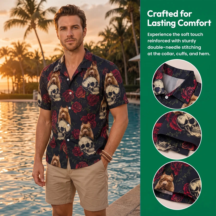 Custom Dog Skull Face Tropical Leaf Hawaiian Shirt — Gift for Dog Lovers S6G54
