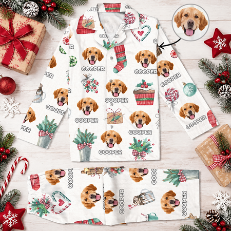 Custom Photo Upload Pajamas with Golden Retriever & Christmas Decor C1IXI