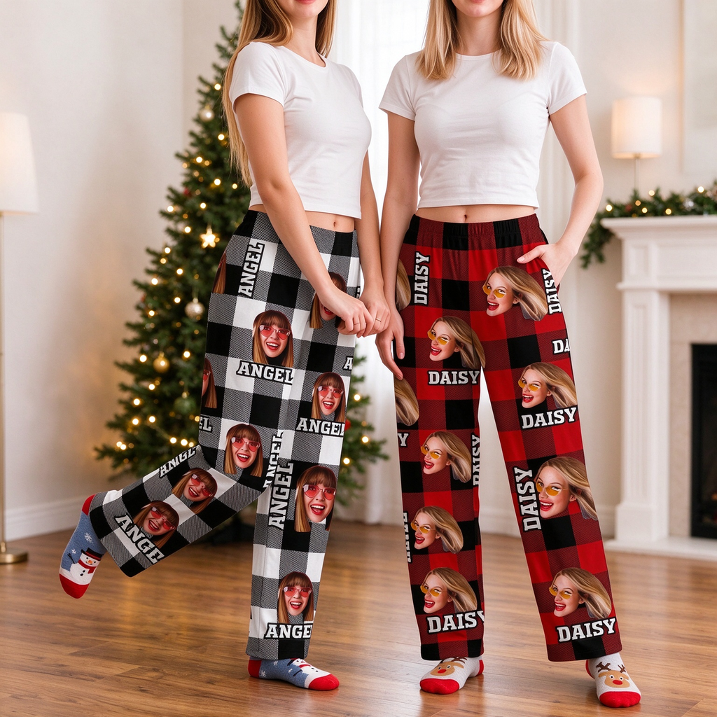 Custom Photo Upload Plaid Pajamas with Personalized Names 1KOX3
