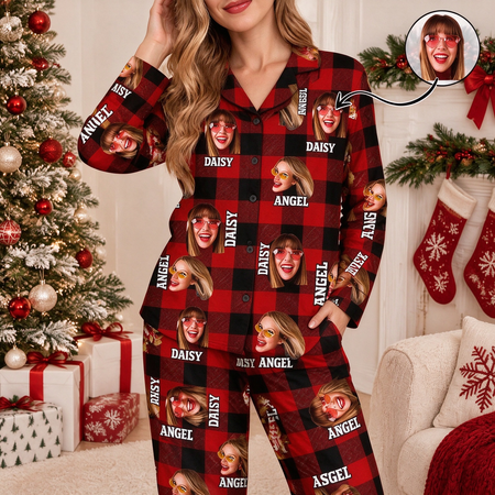 Custom Photo Upload Plaid Pajamas with Personalized Names 1KOX3