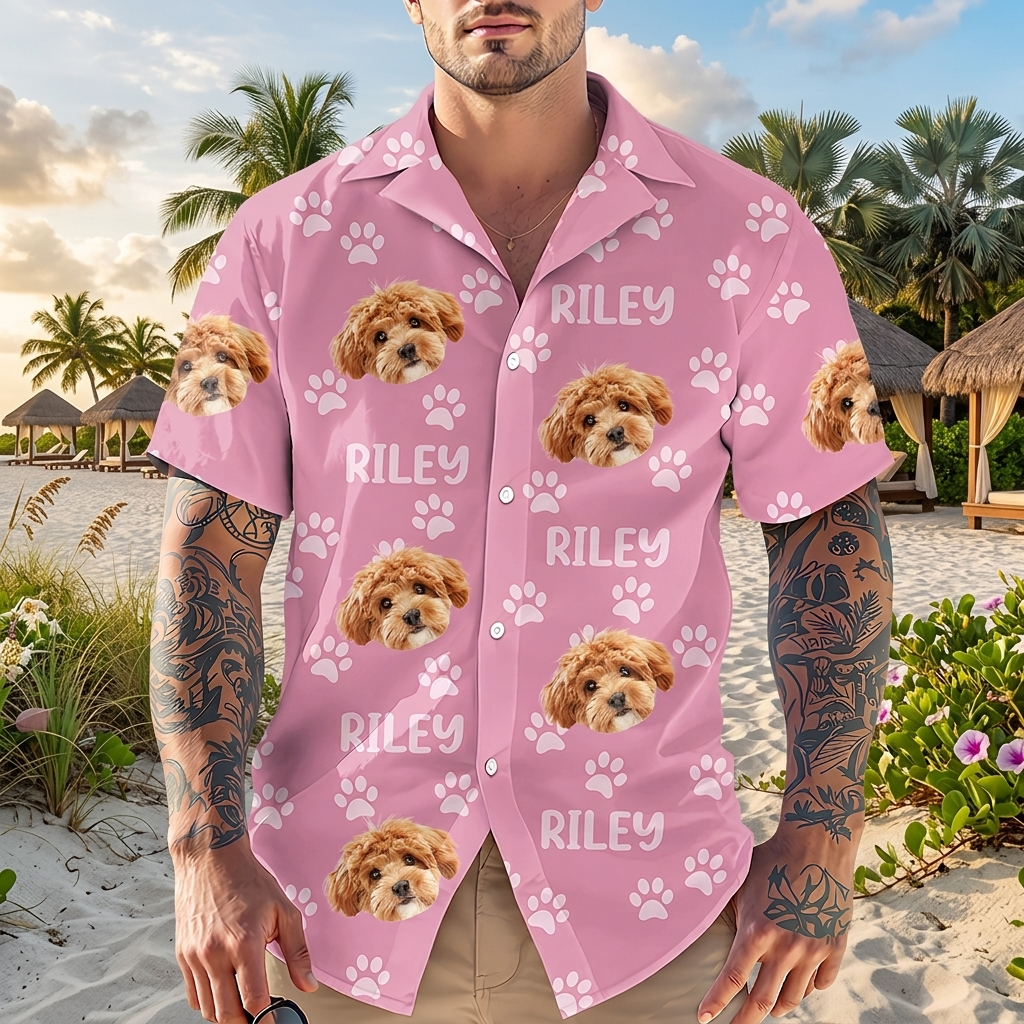 Custom Photo Funny Pet Face Pattern Dog Cat Family Hawaiian Shirt