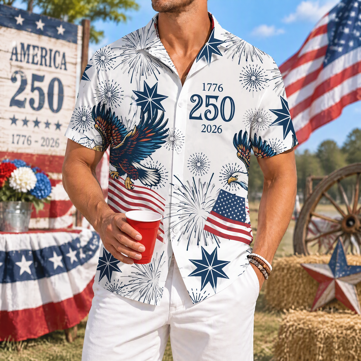 Custom USA 250 Anniversary Eagle 1776 Hawaiian Shirt 5HE3N