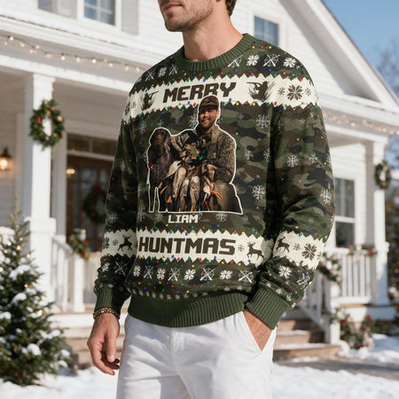 Custom Photo Duck Hunting Lovers Ugly Sweater GGJ6N