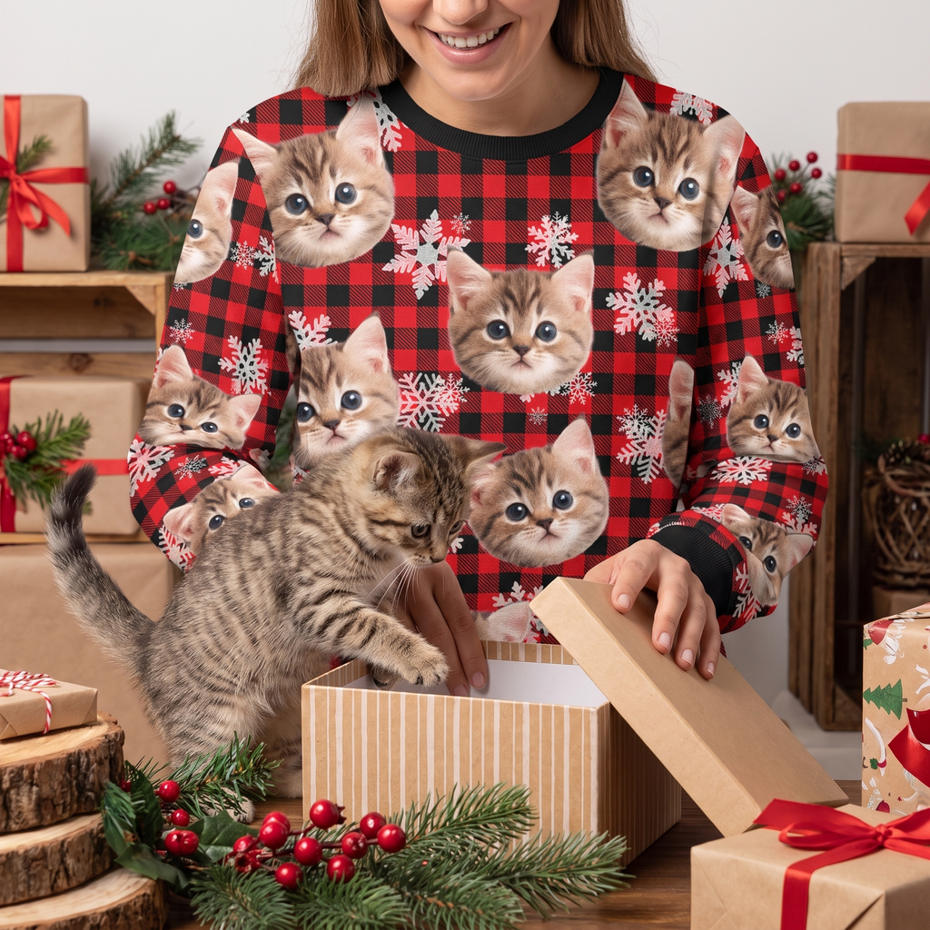 Funny Cat Face Ugly Christmas Sweater Gift 8QJ7W