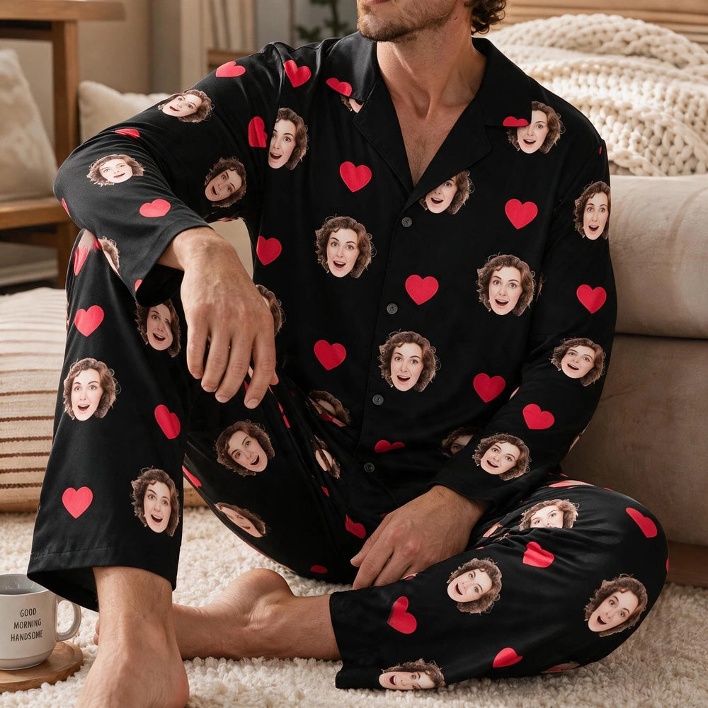 Custom Face Heart Icon Pajamas — Custom Gift 26UGA
