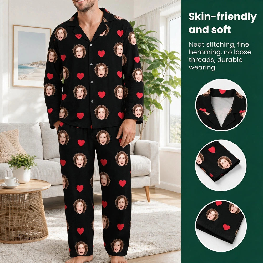 Custom Face Heart Icon Pajamas — Custom Gift 26UGA