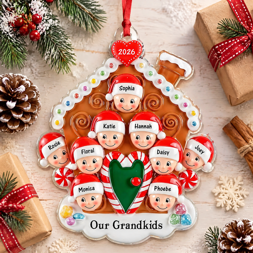 Custom Personalized Acrylic Ornament with Gingerbread House Design Q8GEV