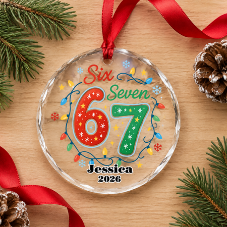 Custom Photo Upload Round Shaped Glass Ornament with Reindeer Antlers UKS3J