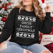 Custom Personalized Christmas Sweatshirt with Snowflakes & Reindeer E77E5