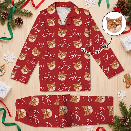 Custom Photo Upload Pajamas with Cat Faces & Joy Text HVDFL