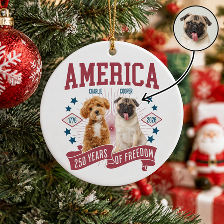 Custom Photo Upload Ceramic Ornament with America 250 Years of Freedom BLT9C