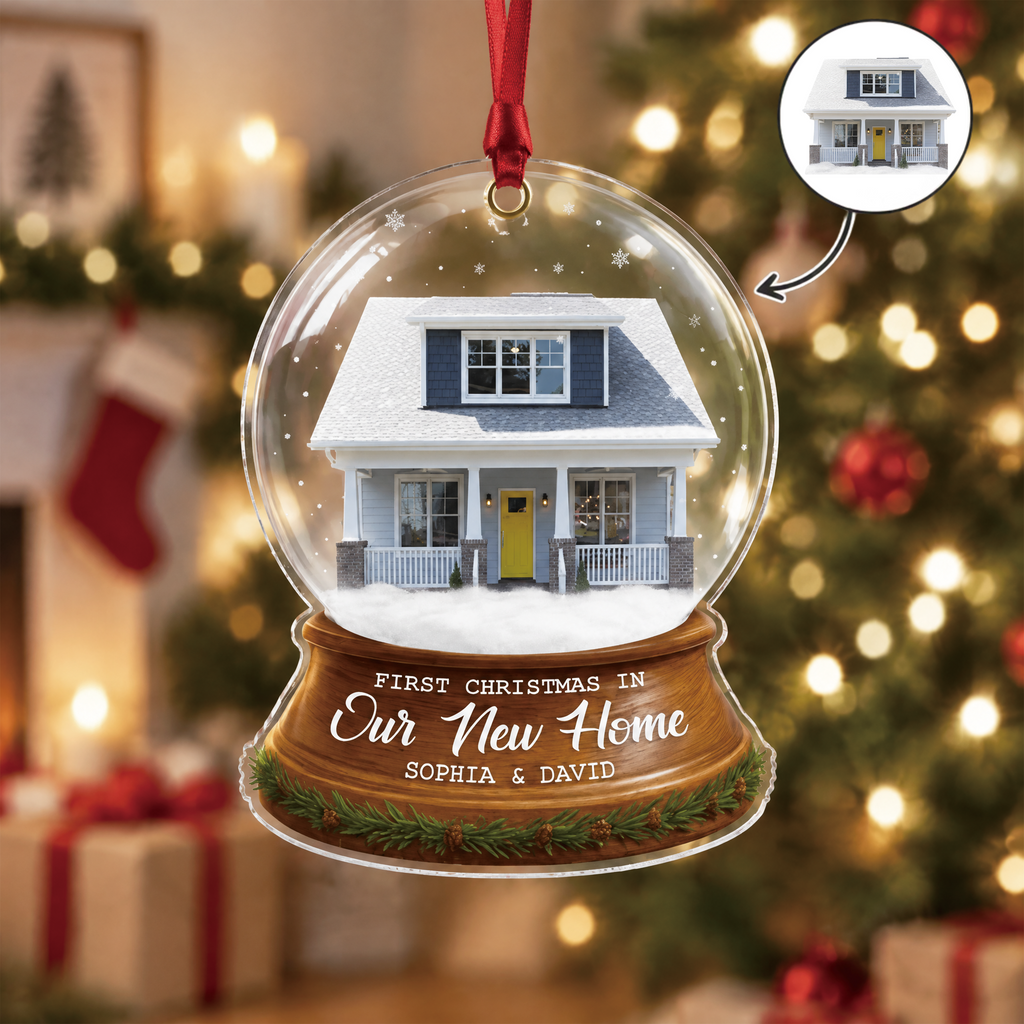 Custom Photo Upload Acrylic Ornament with Snow Globe House 89JKL