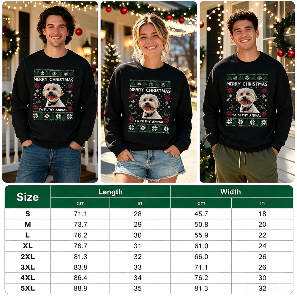 Custom Photo Ugly Christmas Ya Filthy Animal Dog Cat Sweatshirt, Dog Lover Sweater Christmas CVUFA