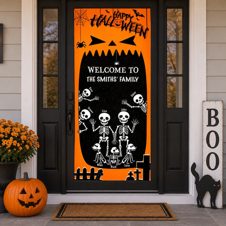 Custom Personalized Door Cover with Happy Halloween Pumpkin Face 8SX5Z