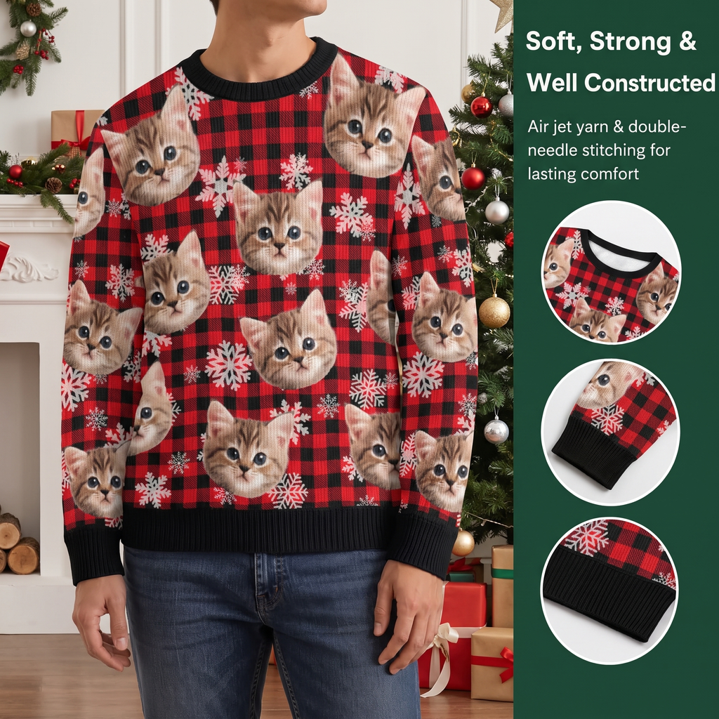 Funny Cat Face Ugly Christmas Sweater Gift 8QJ7W