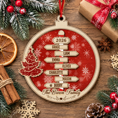 Custom Personalized Wood Ornament with North Pole Sign & Snowflakes DHD2W