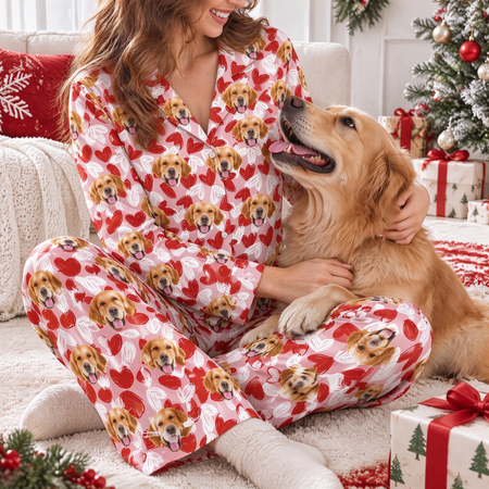 Custom Photo Upload Pajamas with Hearts Pattern 8JRNY