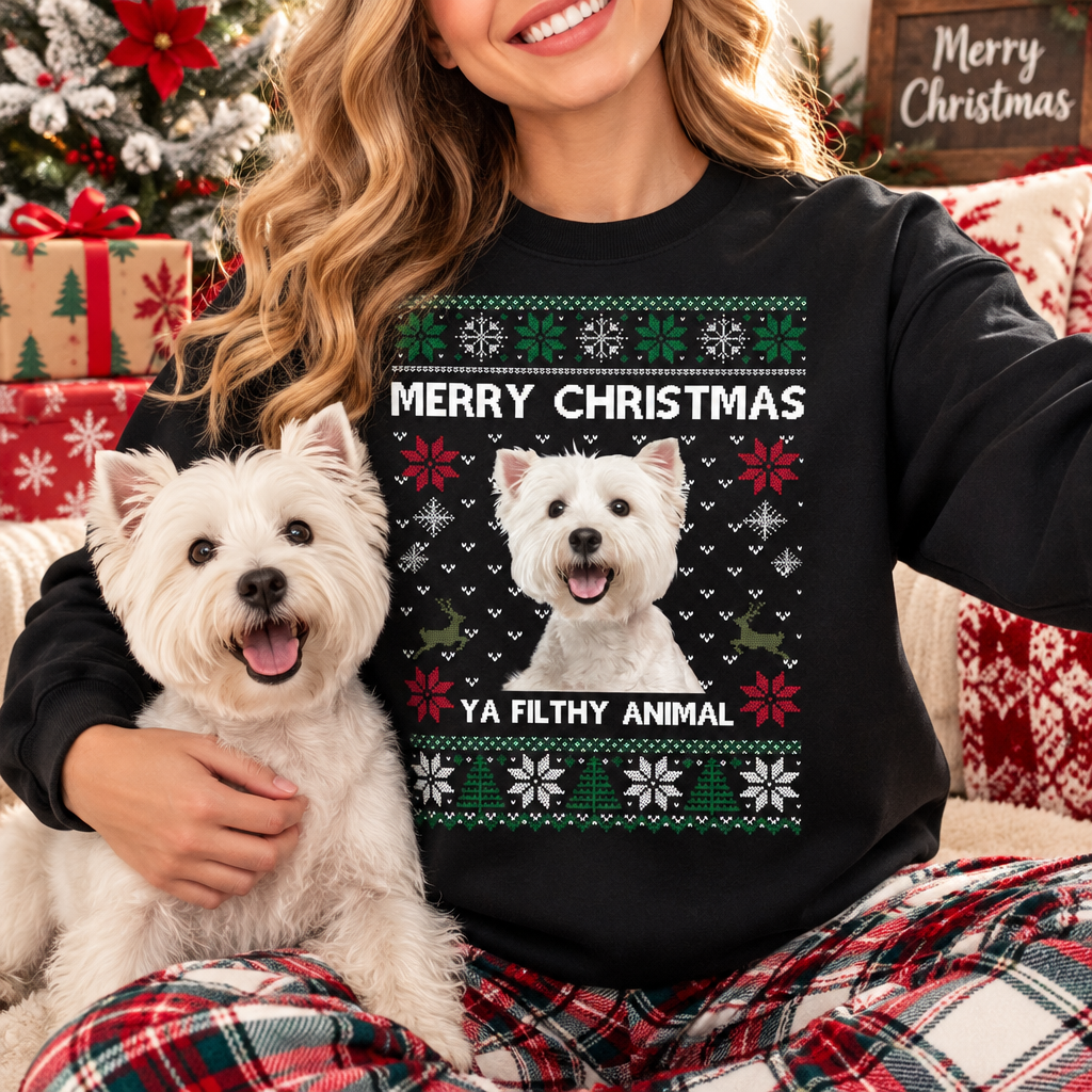 Custom Dog Face Merry Christmas Crewneck Sweatshirt — Custom Gift EEQQT