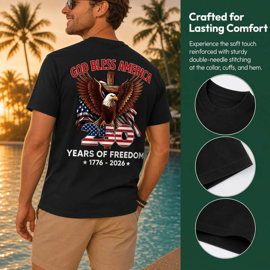 God Bless America 250th Anniversary T-Shirt — Patriotic 1776-2026 Shirt 9CNAC