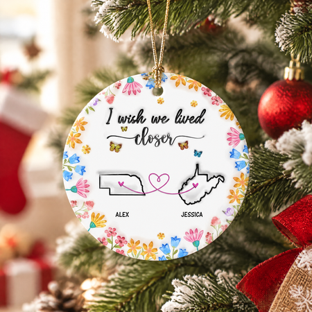 Custom Personalized Ceramic Ornament with Floral Border & State Maps D8MSU