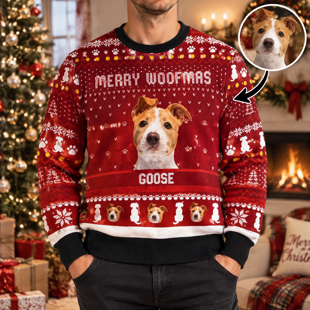 Custom Photo Upload Merry Woofmas Dog Face Sweater 2F38M