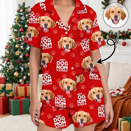 Custom Photo Pajama Set with Cat Faces & Best Cat Mom Ever 7QOKU