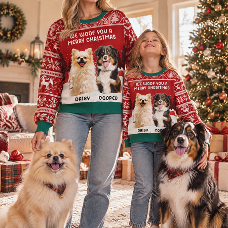 Custom Photo Upload Sweater We Woof You A Merry Christmas SQC4B