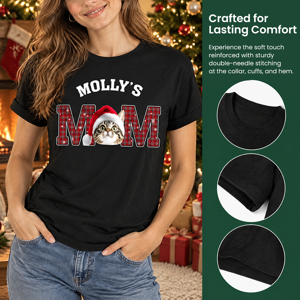 Custom Photo Upload T-Shirt with Buffalo Plaid Dog Dad Design 55AQQ