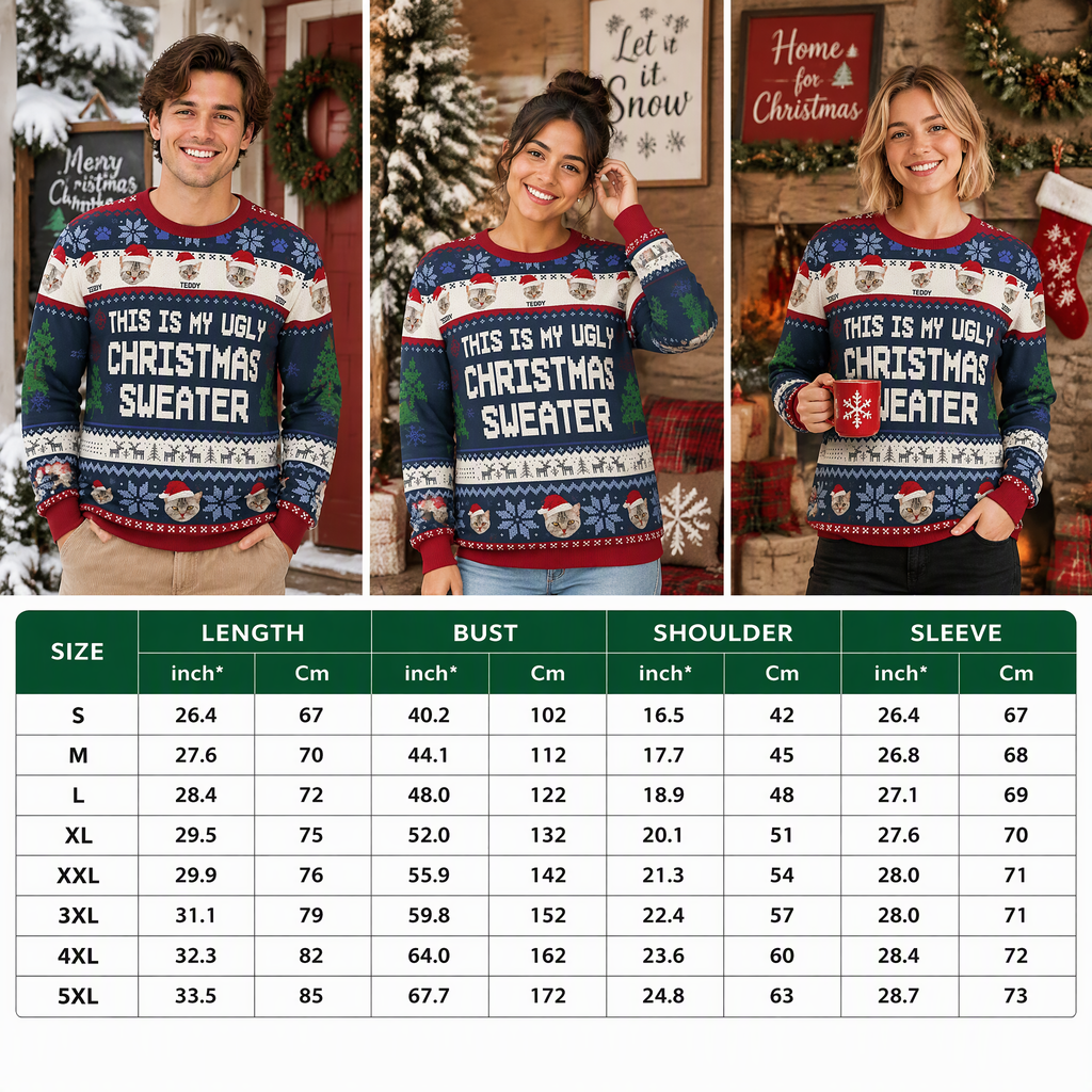 Custom Photo Upload This Is My Ugly Christmas Sweater with Cats U7Z9Q