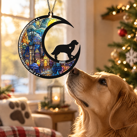 Custom Personalized Suncatcher Ornament with Moon & Dog Silhouette 9EMS8