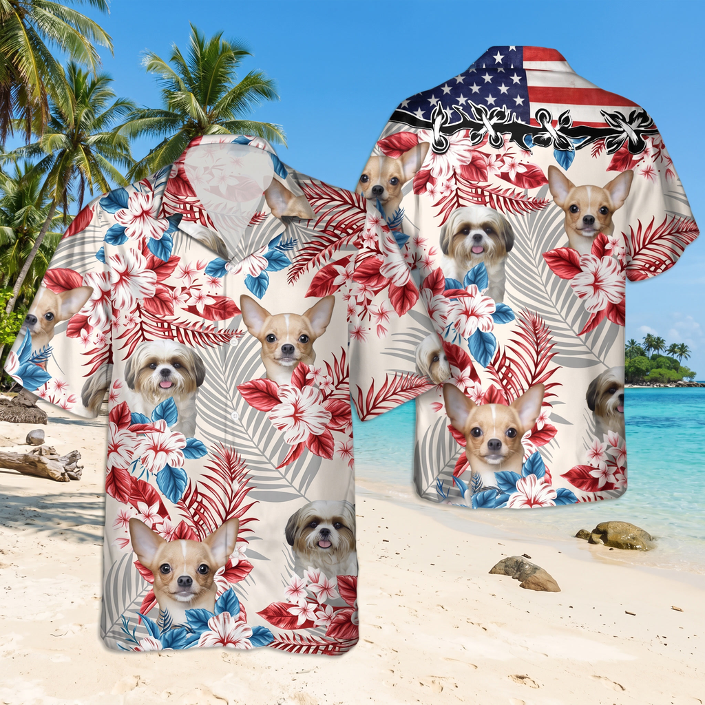 America Flag Hawaiian Shirt, Upload Dog Photo