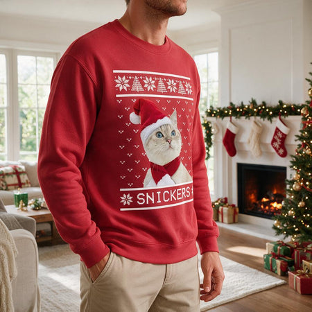 Custom Photo Upload Sweatshirt with Snickers Ugly Christmas Sweater Design E4TQK