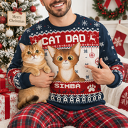 Custom Personalized Cat Dad Ugly Christmas Sweater with Photo Upload EE5WW