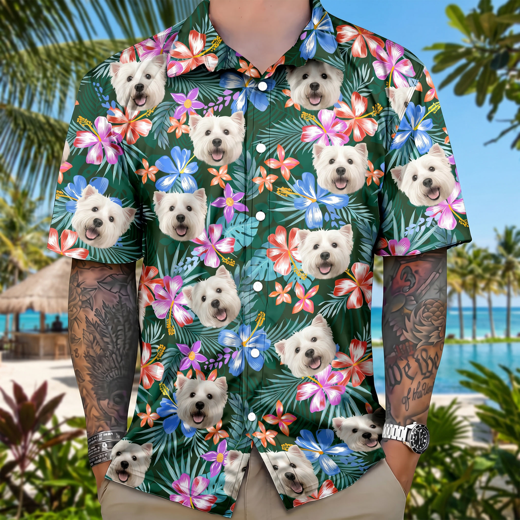 Custom Photo Funny Dog Family Tropical Hawaiian Shirt