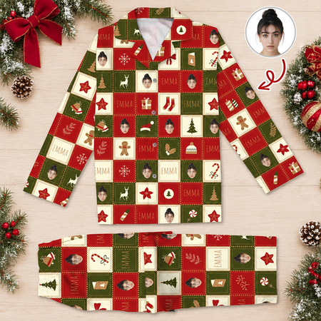 Custom Photo Upload Christmas Quilt Pattern Pajamas ZVX7H