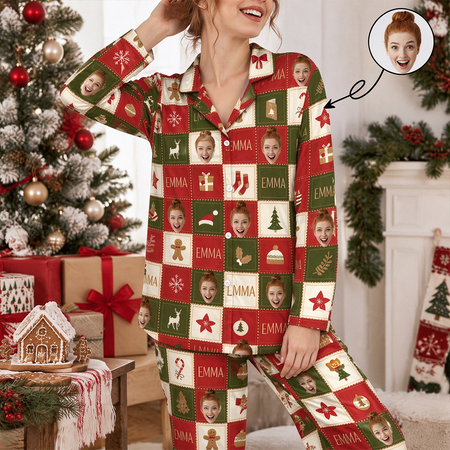 Custom Photo Upload Christmas Quilt Pattern Pajamas ZVX7H