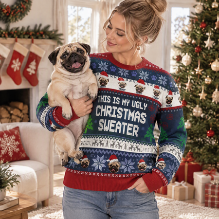 Custom Personalized Pug Sweater This Is My Ugly Christmas Sweater 4AMR6