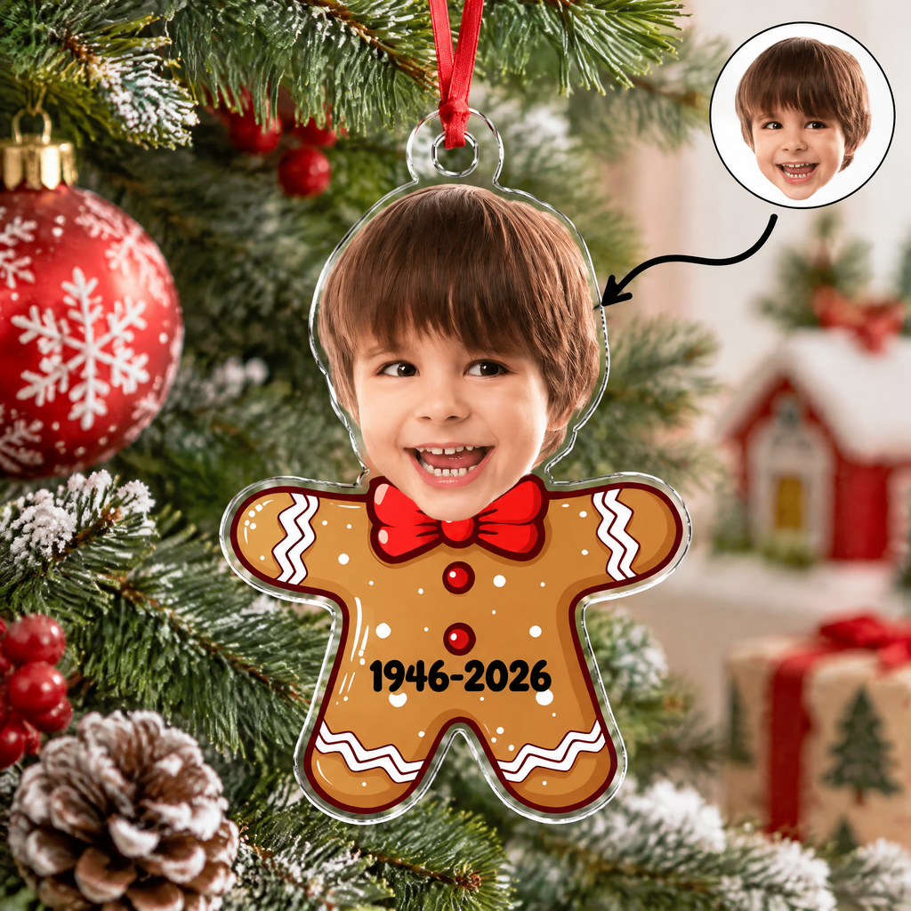 Custom Photo Upload Acrylic Ornament with Gingerbread Man Design VVZA7