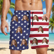 Custom Human Face American Flag Beach Short CTKC8