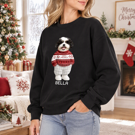 Custom Photo Dog Christmas Sweatshirt Personalized Pet Holiday Gift BELLA 4AAYO