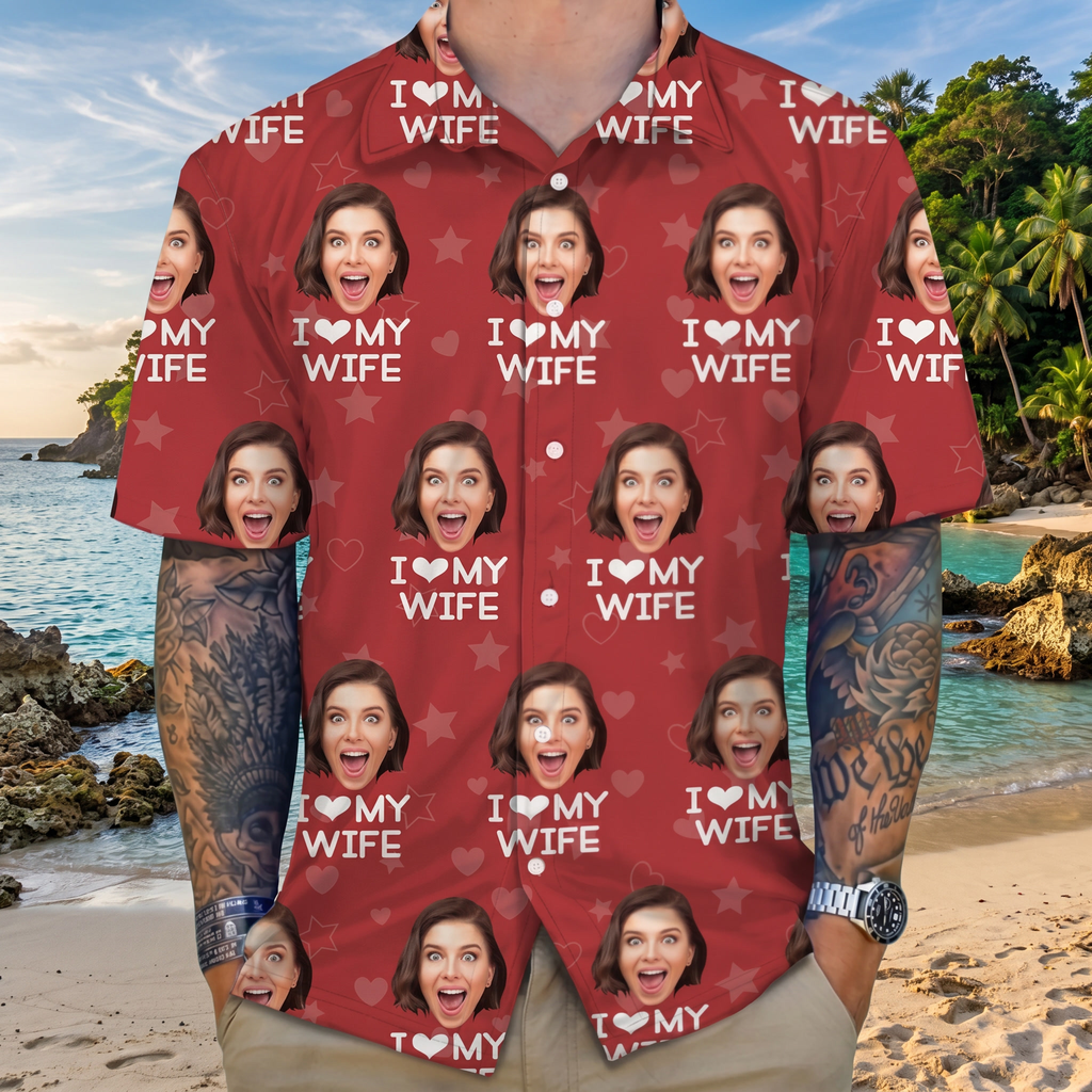 Custom Photo I Love My Girlfriend Boyfriend Hawaiian Shirt Valentines Gift For Him Her Husband Wife