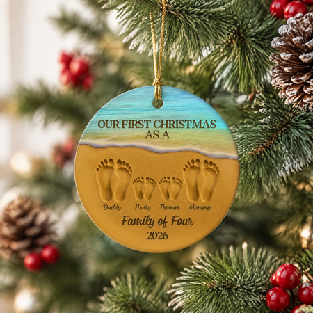 Custom Personalized Ceramic Ornament with Beach Footprints Design FMM8F