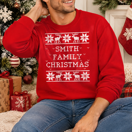 Custom Personalized Christmas Sweatshirt with Snowflakes & Reindeer E77E5