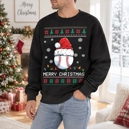 Custom Personalized Baseball Merry Christmas Ugly Sweater Sweatshirt CWQWR