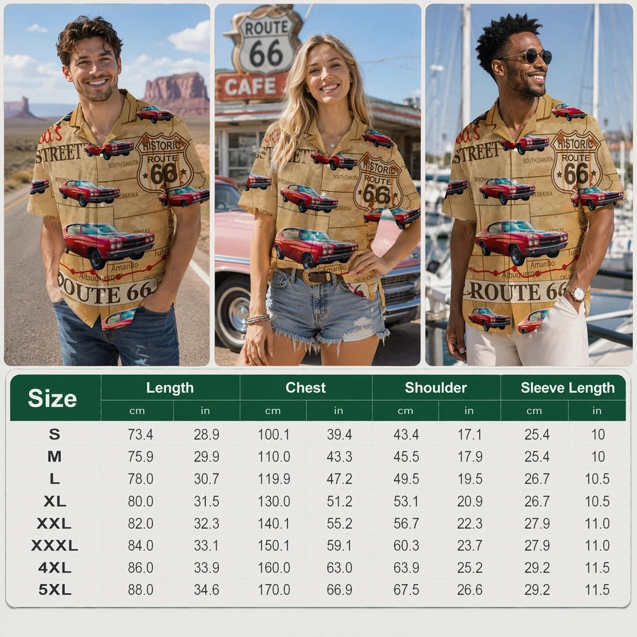 Custom Car Route 66 Hawaiian Shirt - fabric material detail