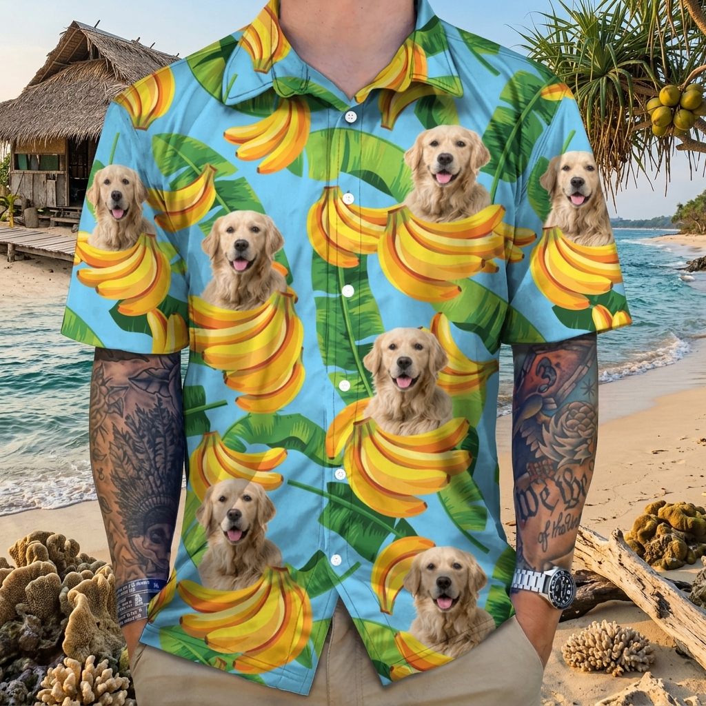Custom Dog Photo Tropical Hawaiian Shirt
